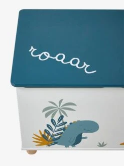 Coffre à Jouets Dinosaure Blanc Imprimé - Vertbaudet -Mobilier Bébé Soldes coffre a jouets dinosaure 3