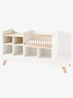 Lit Combiné 4 En 1 évolutif Avec Rangements Et Table à Langer COMBINID Blanc / Bois - Vertbaudet -Mobilier Bébé Soldes lit combine 4 en 1 evolutif avec rangements et table a langer combinid 3