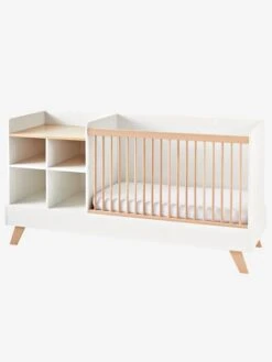 Lit Combiné 4 En 1 évolutif Avec Rangements Et Table à Langer COMBINID Blanc / Bois - Vertbaudet -Mobilier Bébé Soldes lit combine 4 en 1 evolutif avec rangements et table a langer combinid 4