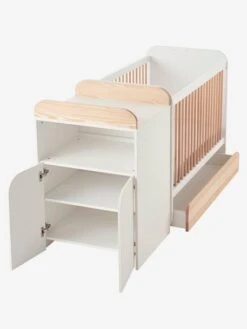 Lit Combiné évolutif Avec Rangements Et Table à Langer LIGNE ECLIPSE Blanc / Bois - Vertbaudet -Mobilier Bébé Soldes lit combine evolutif avec rangements et table a langer ligne eclipse 2