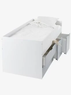 Lit Enfant Mi-hauteur XL Avec Rangements LIGNE PASSE-PASSE Blanc - Gris - Vertbaudet -Mobilier Bébé Soldes lit enfant mi hauteur xl avec rangements ligne passe passe 1