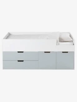 Lit Enfant Mi-hauteur XL Avec Rangements LIGNE PASSE-PASSE Blanc - Gris - Vertbaudet -Mobilier Bébé Soldes lit enfant mi hauteur xl avec rangements ligne passe passe 2