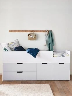 Lit Enfant Mi-hauteur XL Avec Rangements LIGNE PASSE-PASSE Blanc - Gris - Vertbaudet -Mobilier Bébé Soldes lit enfant mi hauteur xl avec rangements ligne passe passe 3